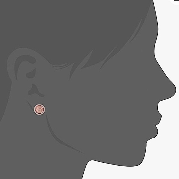 HP π₯³ MICHAEL KORS Rose Gold Tone Stud Earrings With MK Logo & Clear Rhinestones - Picture 5 of 9